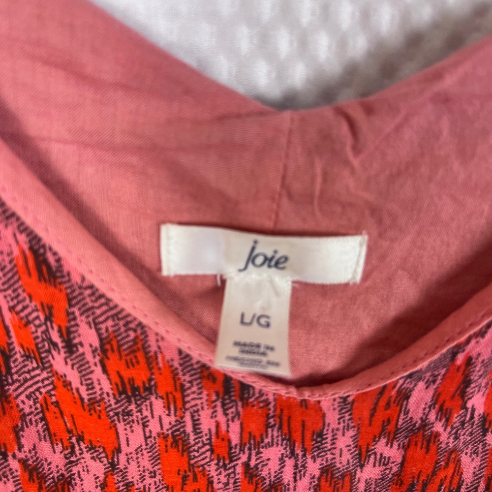 Joie Red Pink Abstract Print Tiered 100% Cotton Lined Maxi Dress Size L (D757) - Picture 7 of 9